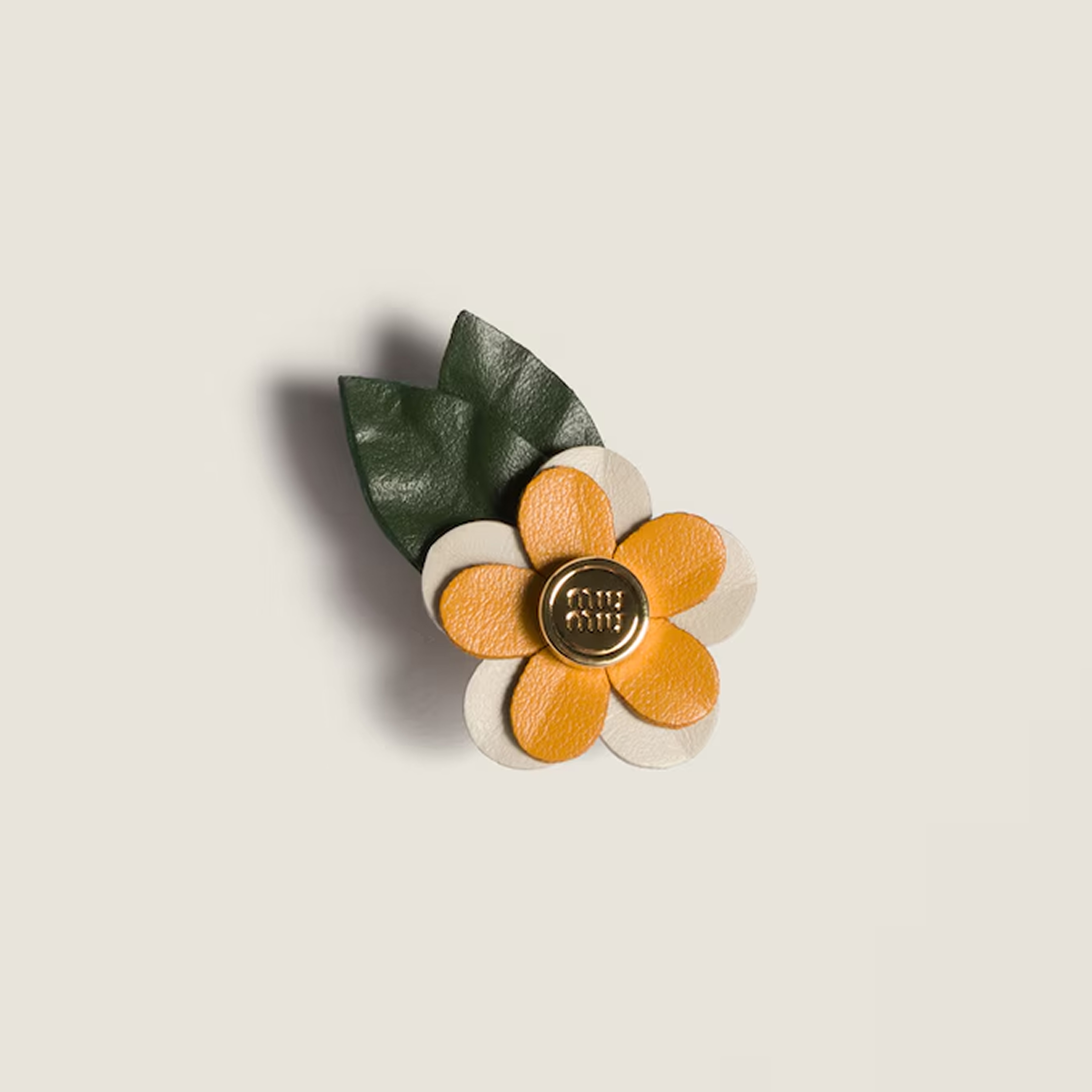 Ochre/white Leather Floral Brooch | Miu Miu - United States
